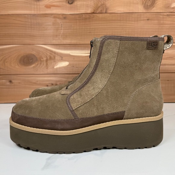 UGG Women Cityfunc Zip Water-Resistant Platform Bootie‎ Hickory Suede Size 12 - Picture 3 of 15